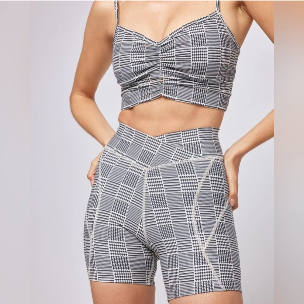 L*Space Black and White Plaid Bike Shorts